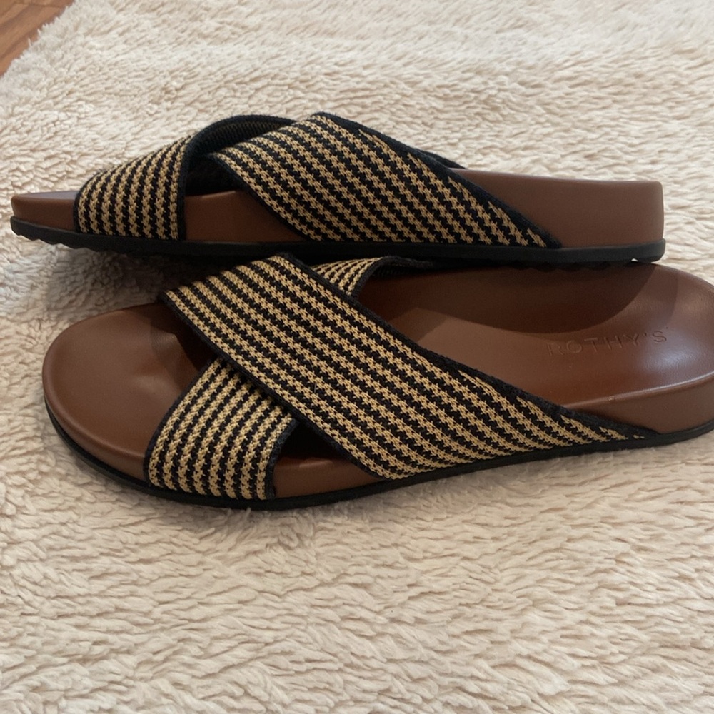Rothy’s Crossover Sandals – Black & Tan Woven, Size 11 - Picture 4 of 7